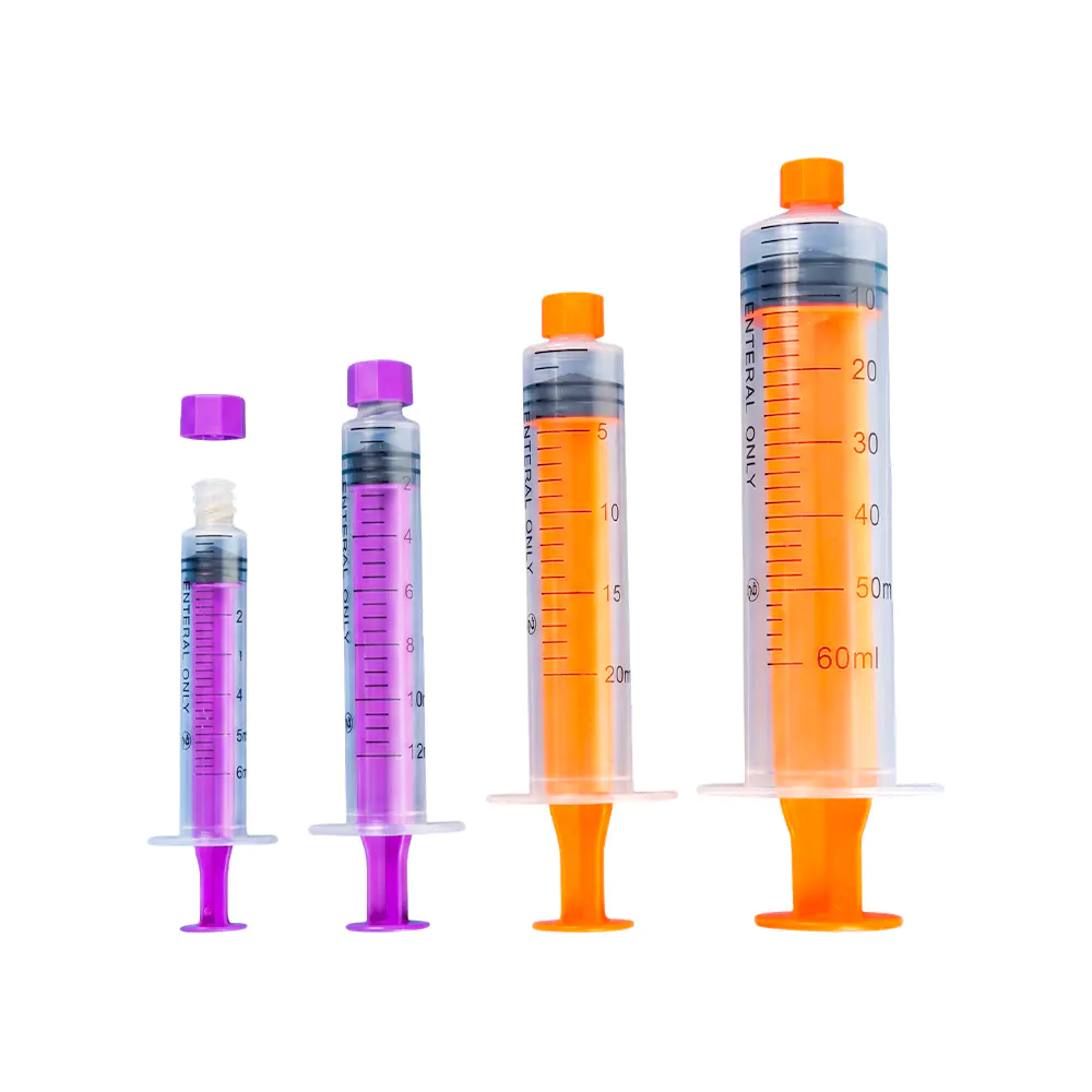 Color-Coded Enteral Only Feeding Syringe na may Screw Cap