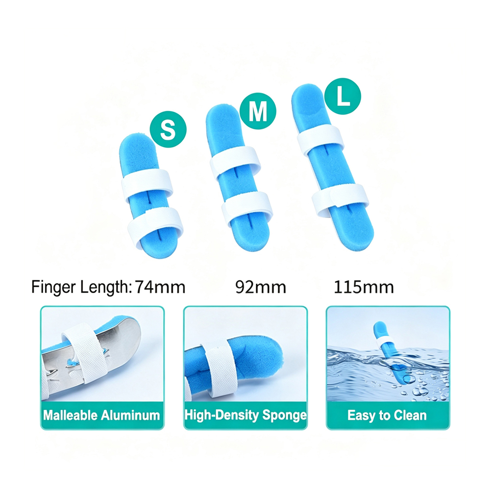 3 Sukat ng Single Malleable Aluminum Finger Splint na may Sponge Padding