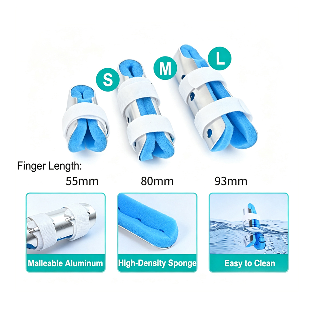 3 Sukat Double-piece Malleable Aluminum Finger Splint na may Sponge Padding