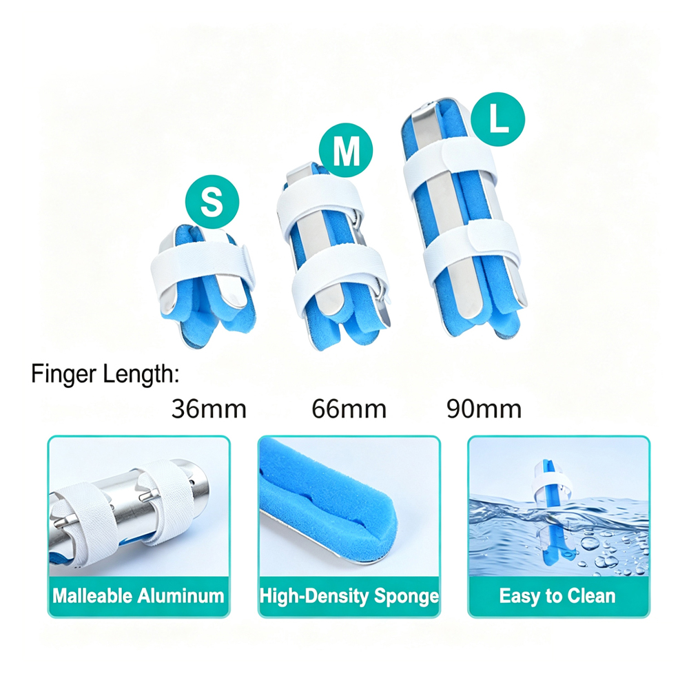 3 Sukat Four-pieces Malleable Aluminum Finger Splint na may Sponge Padding