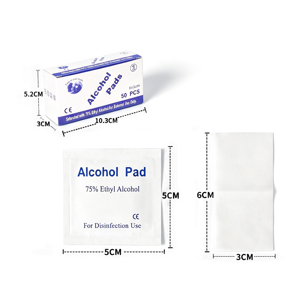 50 Pcs/Box 75% Indibidwal na Nakabalot 6x3cm Disinfection Ethyl Alcohol Wipes para sa First Aid at Personal na Pangangalaga