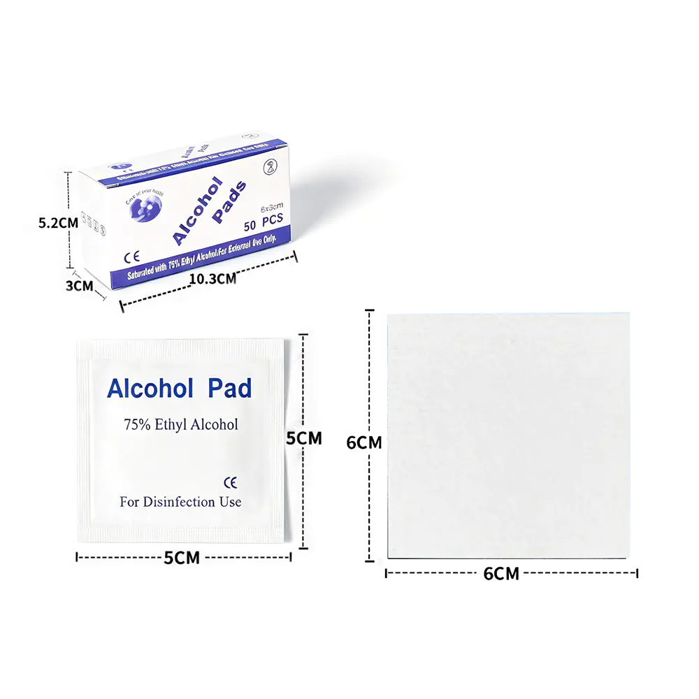 50 Pcs/Box Premium Indibidwal na Nakabalot 6x6cm 75% Ethyl Alcohol Pads